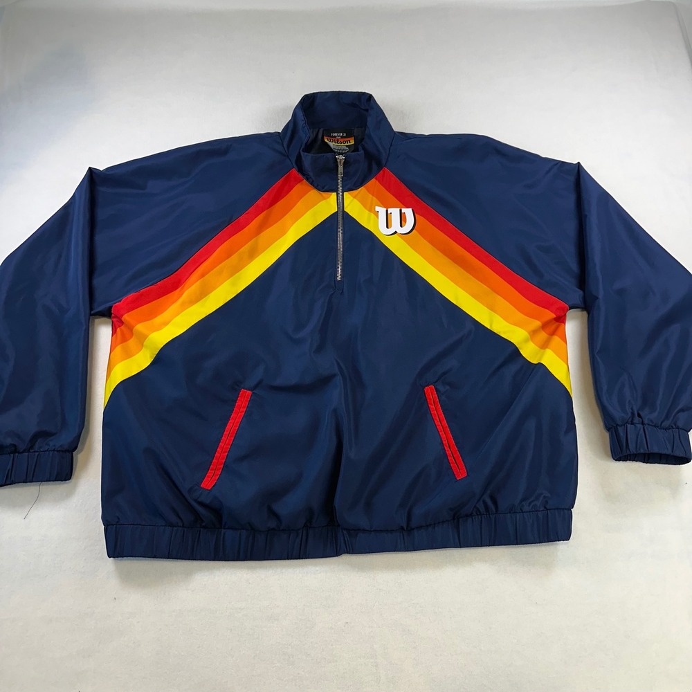 Wilson Forever 21 Plus Windbreaker Jacket Navy Blue Rainbow 1/4 Zip Womens 3X